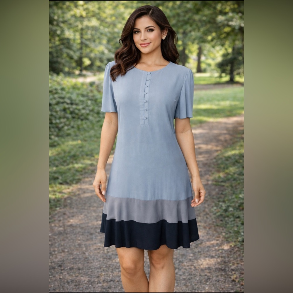 BCBGMaxAzria Dani Dress M Medium Blue Washable Faux Silk